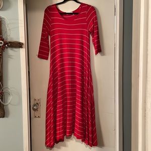 Red and white pin striped maxi dress